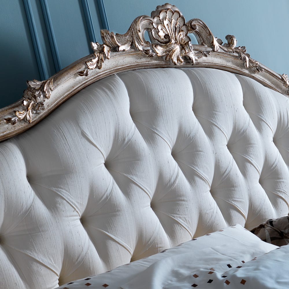 Ornate Rococo Button silk fabric Upholstered Bed