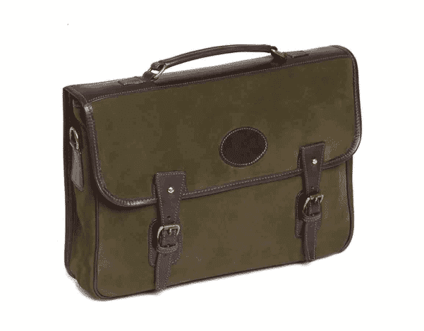 gift guide, green suede buckled briefcase by Pickett