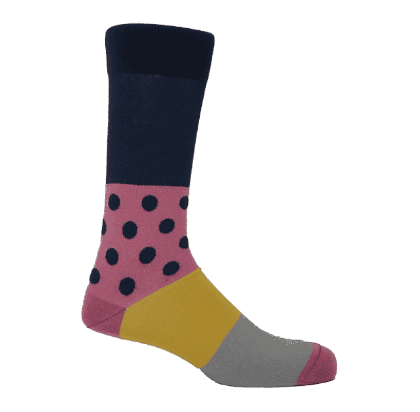 gift guide, navy and pink polka dot mayfair gents sock by Peper Harow