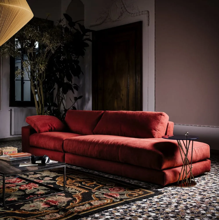 Trade, large red linen modular sofa with chaise end