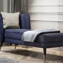 chaise longue, rich blue nubuck, contemporary