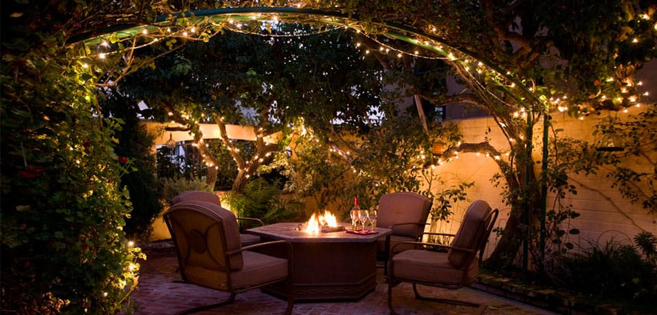 outdoor lighting fairy lights over canopy arch