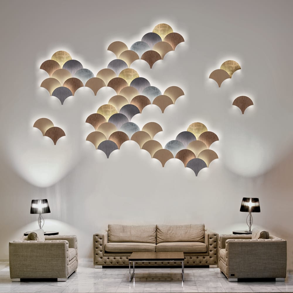 modular wall light installation gold grey bronze neutral meet the designers