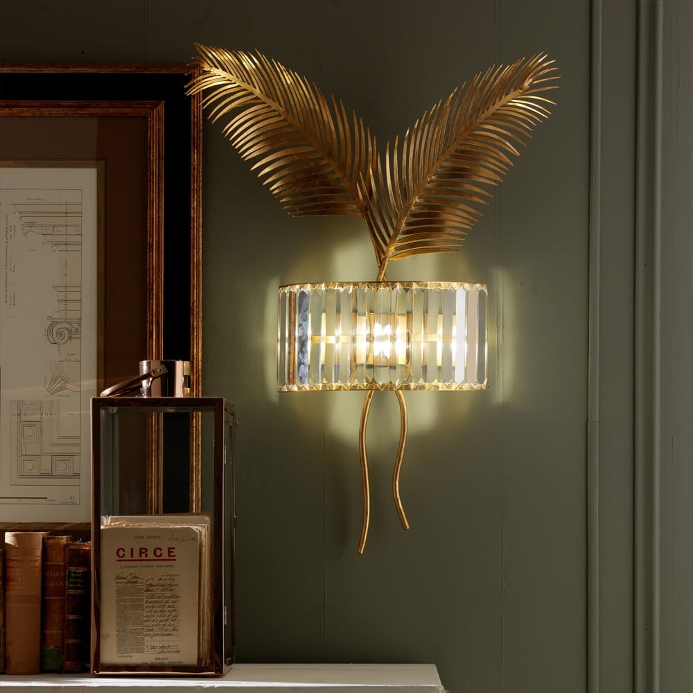 luxury lighting design, wall light with large gold leaves