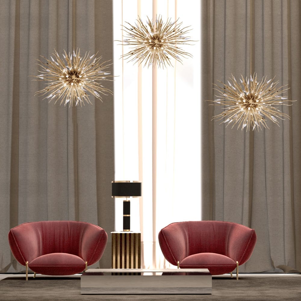 luxury lighting design, 3 starburst pendant lights