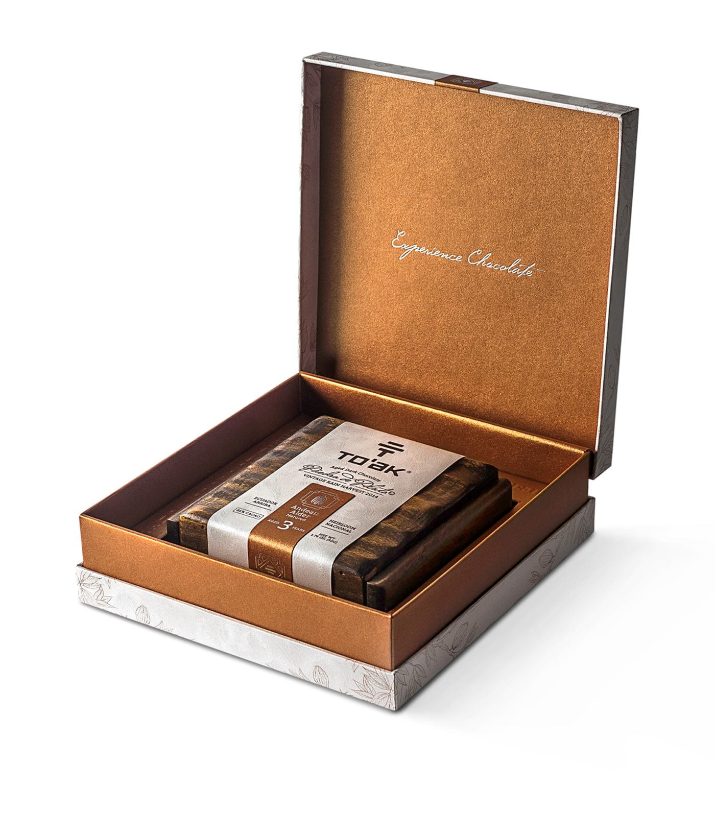 gift guide, rare chocolate bar, aged in cognac cask, in elm wood box