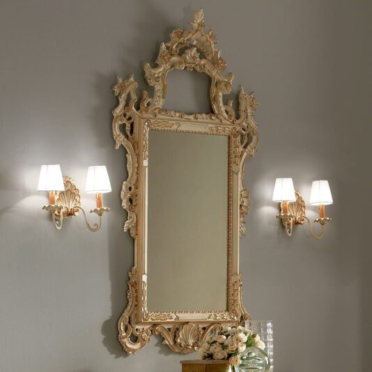 Baroque Reproduction Elegant Ivory and Gold Italian Wall Mirror