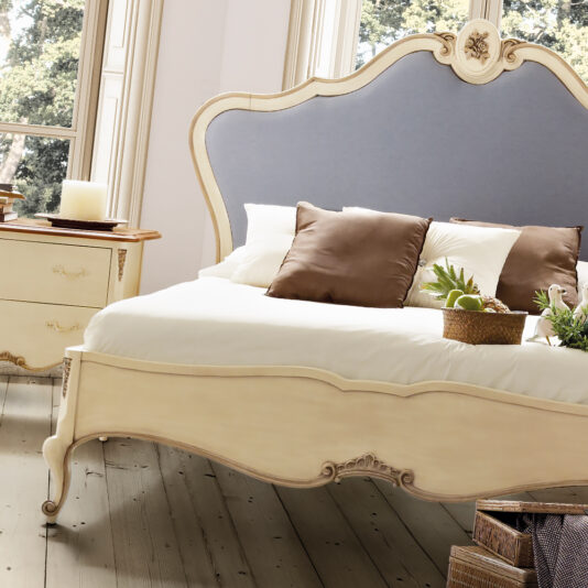 French Reproduction Ivory Upholstered Bed French Reproduction Ivory Upholstered Bed
