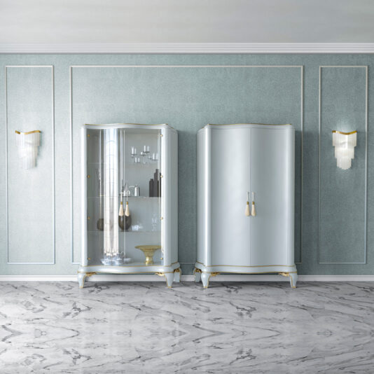 High End Luxury Lacquered Cabinet Luxury Pale Blue Gold Leaf Designer Cupboard