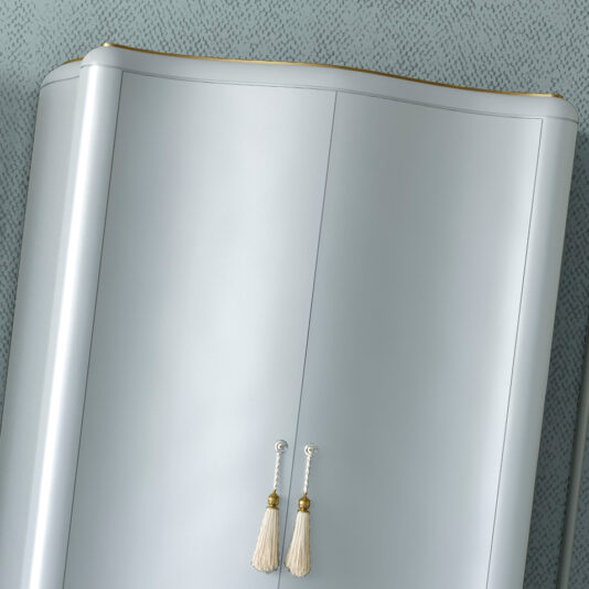 High End Luxury Lacquered Cabinet Luxury Pale Blue Gold Leaf Designer Cupboard