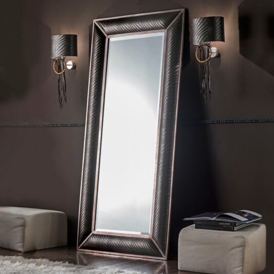 Italian Floor-standing Woven Leather Mirror