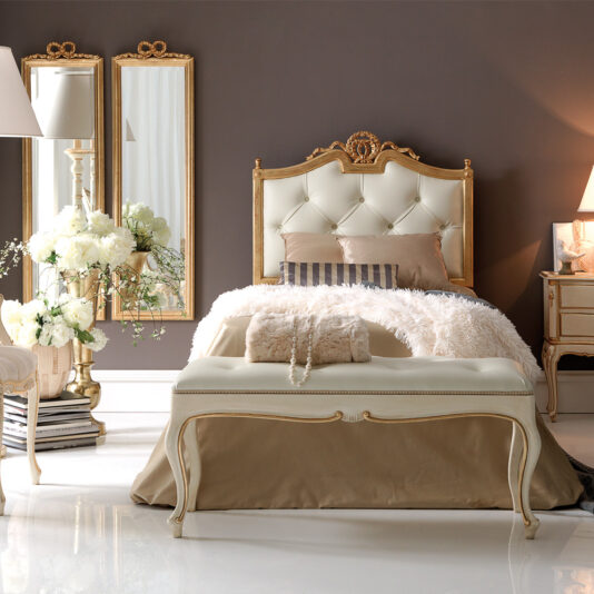 Designer Italian Button Upholstered Bench Carved Gold Italian Button Upholstered Bed