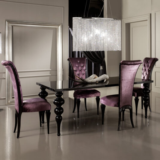 Contemporary Black High Gloss Designer Italian Dining Table Set