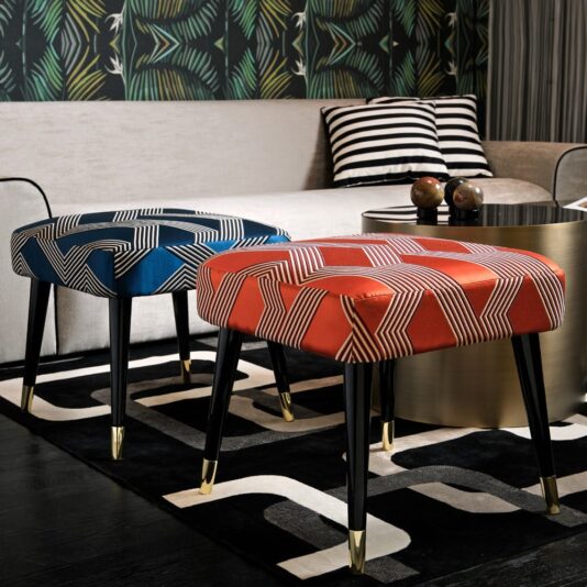 Contemporary Designer Italian Silk Foot Stool