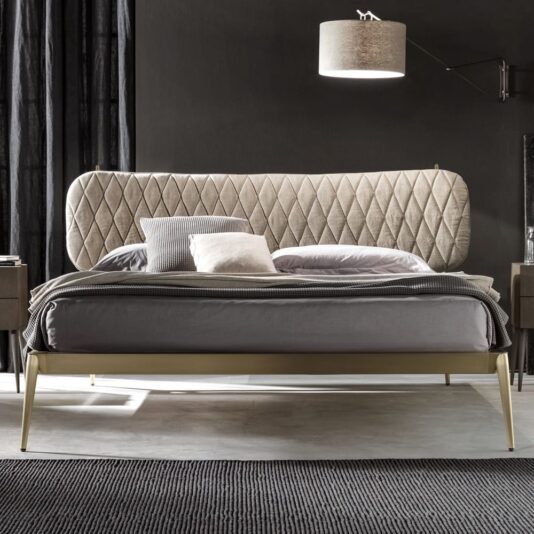 Contemporary Italian Designer Bed With Upholstered Headboard