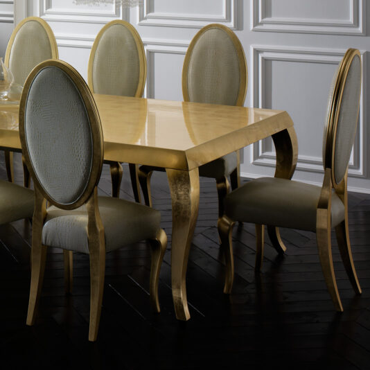 Designer Embossed Leather Gold Leaf Dining Chair