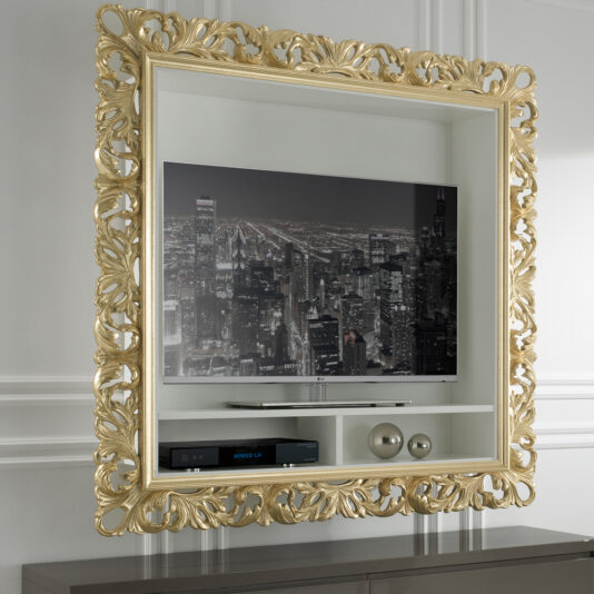 Designer Gold Leaf Rococo Wall Mounted TV Unit