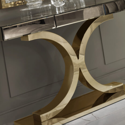 Designer Italian Bronze Mirrored Glass Modern Gold Console Designer Italian Bronze Mirrored Glass Modern Gold Console