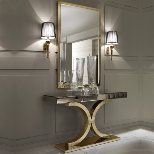 Designer Italian Bronze Mirrored Glass Modern Gold Console Designer Italian Bronze Mirrored Glass Modern Gold Console