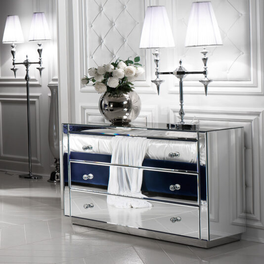 Designer Italian Mirrored Chest Of Drawers