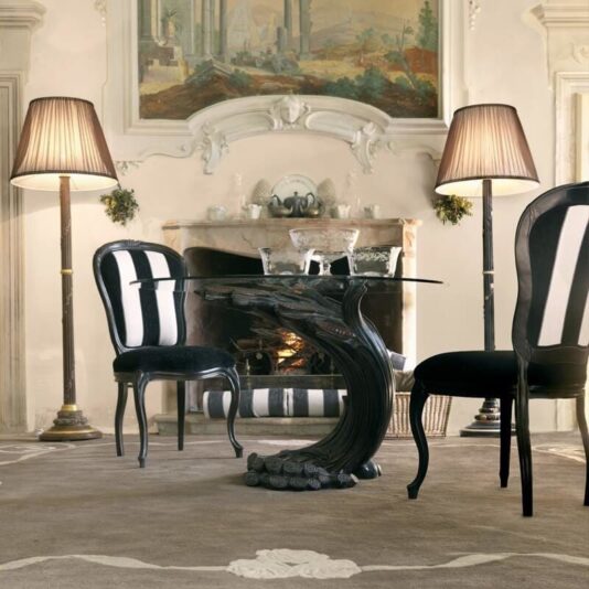 Ebony Italian Pedestal Round Glass Dining Table Set