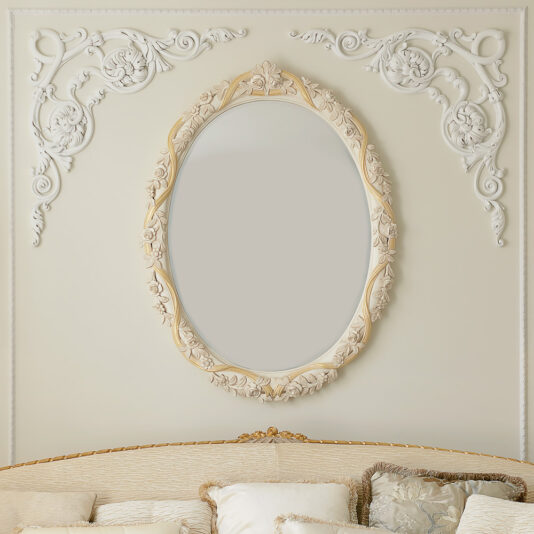 Exclusive Italian Ivory and Gold Oval Wall Mirror