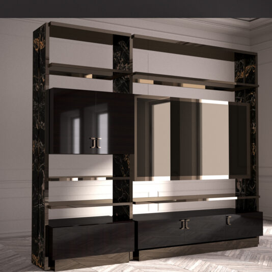 Exclusive Italian Luxury Designer Lacquered And Marble Media Unit