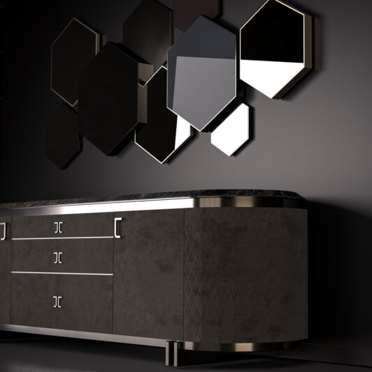 Exclusive Italian Marble Topped Luxury Designer Nubuck Buffet