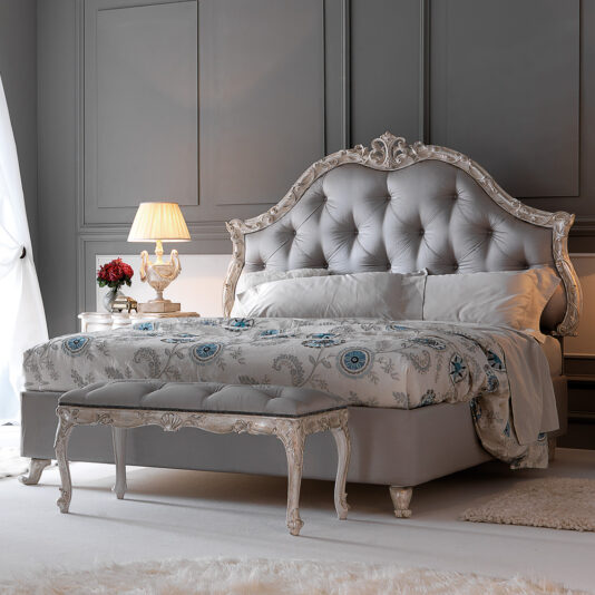 High End Carved Button Upholstered Italian Storage Bed