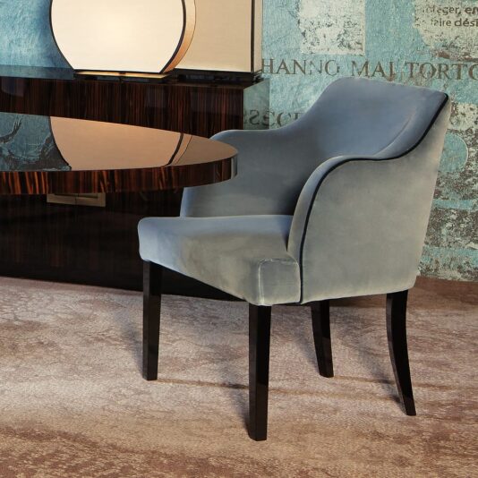 High End Designer Egg-Shell Blue Velvet Dining Armchair