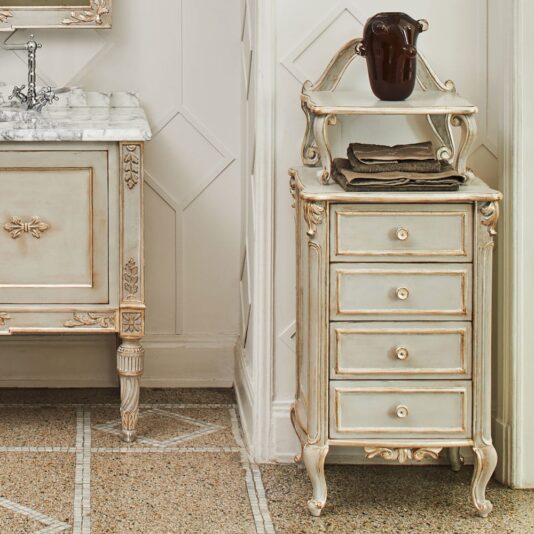 High End Louis XVI Inspired Narrow Bathroom Chest Of Drawers