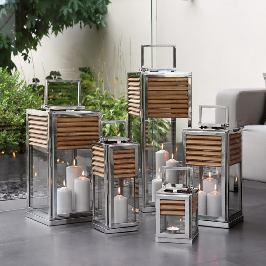 High-End Modern Outdoor Teak Lantern Set