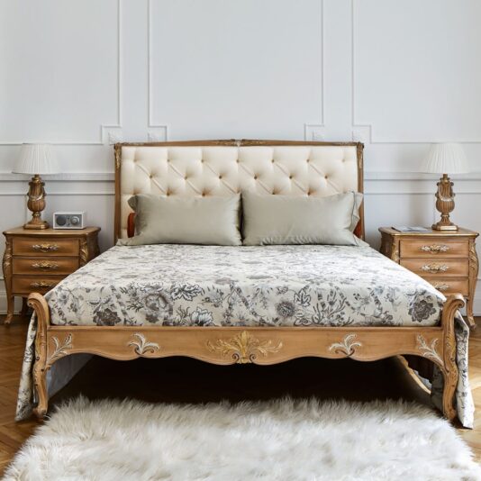 High End Oak Button Upholstered Italian Bed