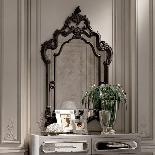 High End Reproduction Black Baroque Mirror