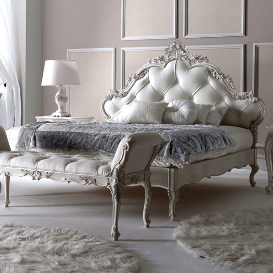 Italian Carved Rococo Button Upholstered Bed