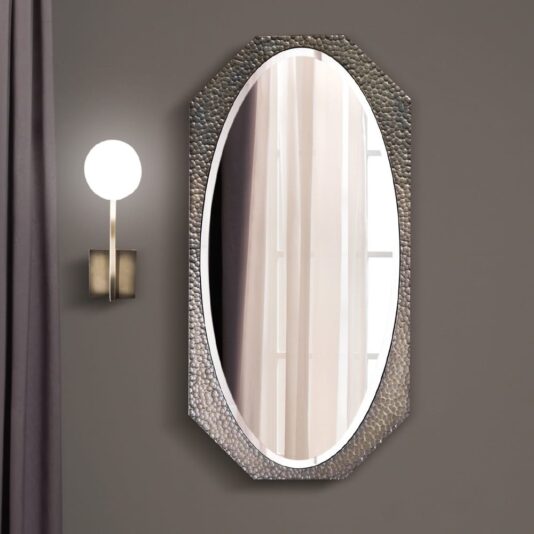 Italian Contemporary Designer Hammered Bronze Oval Mirror