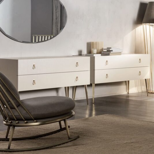 Italian Designer Ivory Oak Veneered Chest Of Drawers