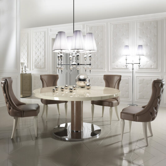 Italian Designer Leather Round Lacquered Dining Set