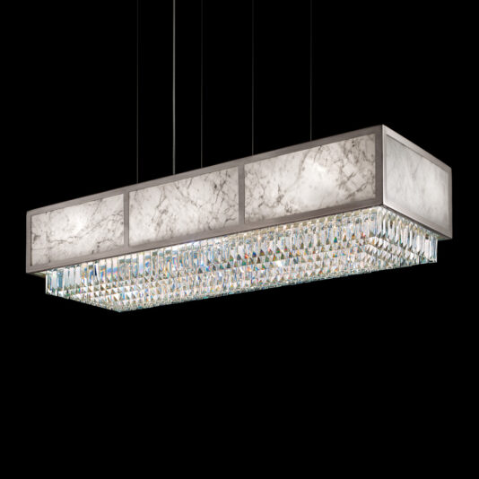 Italian Designer Rectangular Marble Chandelier With Crystal Pendants