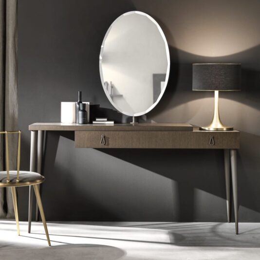 Italian Designer Veneered Dressing Table With Oval Mirror