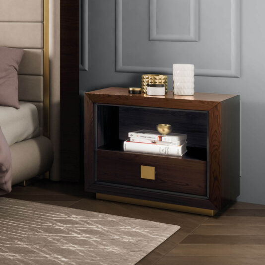 Italian Designer Walnut Veneered Modern Bedside Table