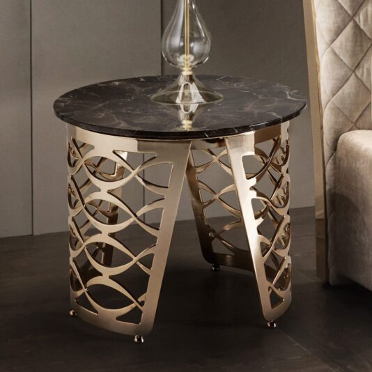 Italian Gold Plated Marble Designer Bedside Table