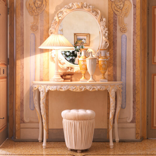 Italian Ivory and Gold Console Table and Mirror Set