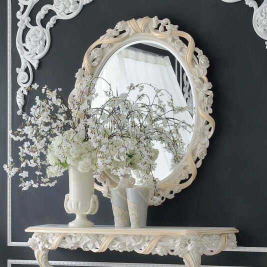 Italian Rose and Ribbon Oval Reproduction Wall Mirror