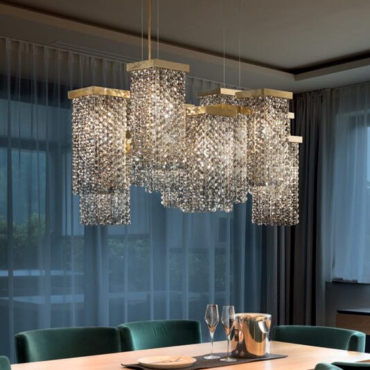 Italian Smoky Crystal Brass Contemporary Chandelier