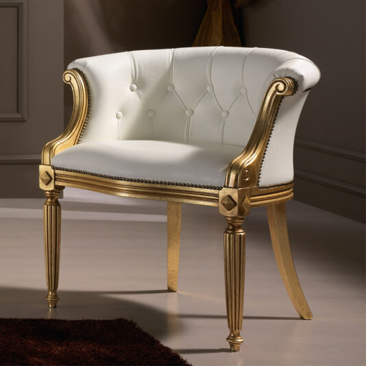 Italian White Leather Louis XV Style Armchair