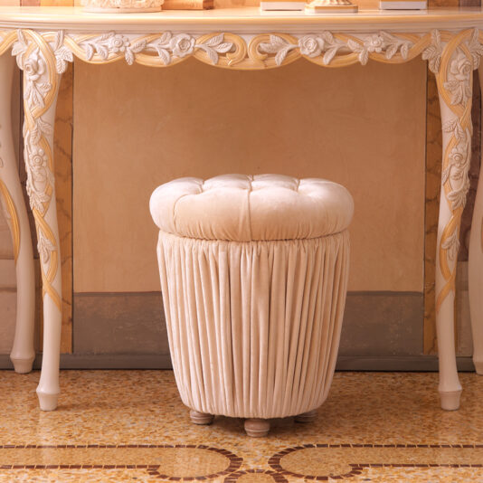 Ivory Velvet Button Upholstered Stool