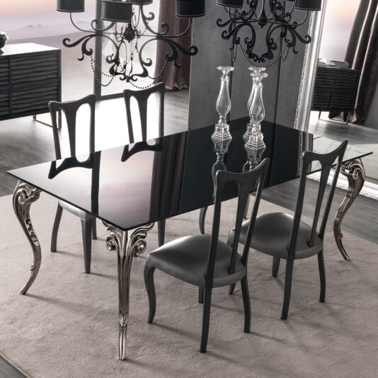 Large Black Glass Dining Table Set