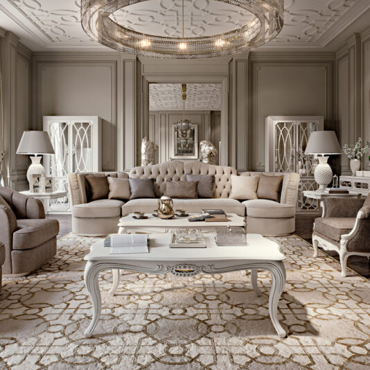 Luxury Designer Italian Coffee Table Large Designer Art Deco Style Button Upholstered Sofa
