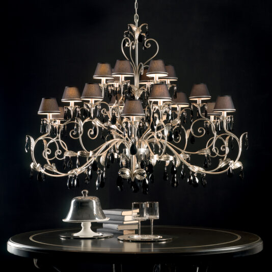 Large High-End Black Crystal Silver Chandelier